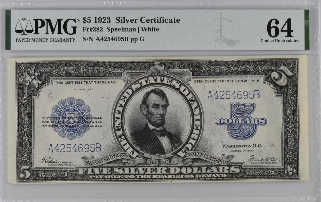 PMG CU64 1923 Five Dollar Silver Certificate Porthole FR282 (1 of 2)