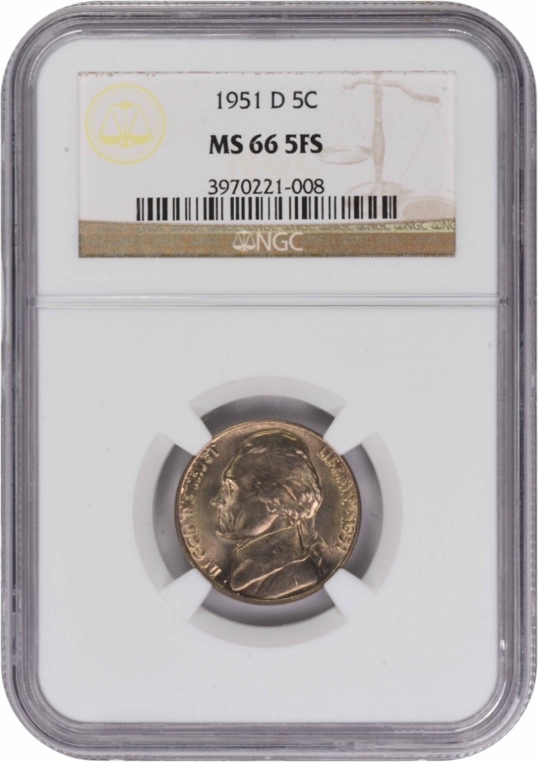 NGC MS66 1951 Denver Five Cent Jefferson Nickel 5 Full Steps (1 of 2)