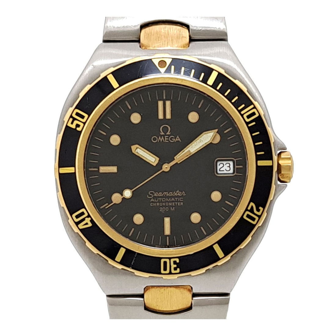 Omega Seamaster 200M Prebond 2 Tone Automatic Watch 368.1041 Fullset: Omega Seamaster 200M Prebond 2 Tone Automatic Watch 368.1041 Fullset This Omega Seamaster 200M Prebond is a men's wristwatch featuring a two-tone design in stainless steel and gold plating. The watch 