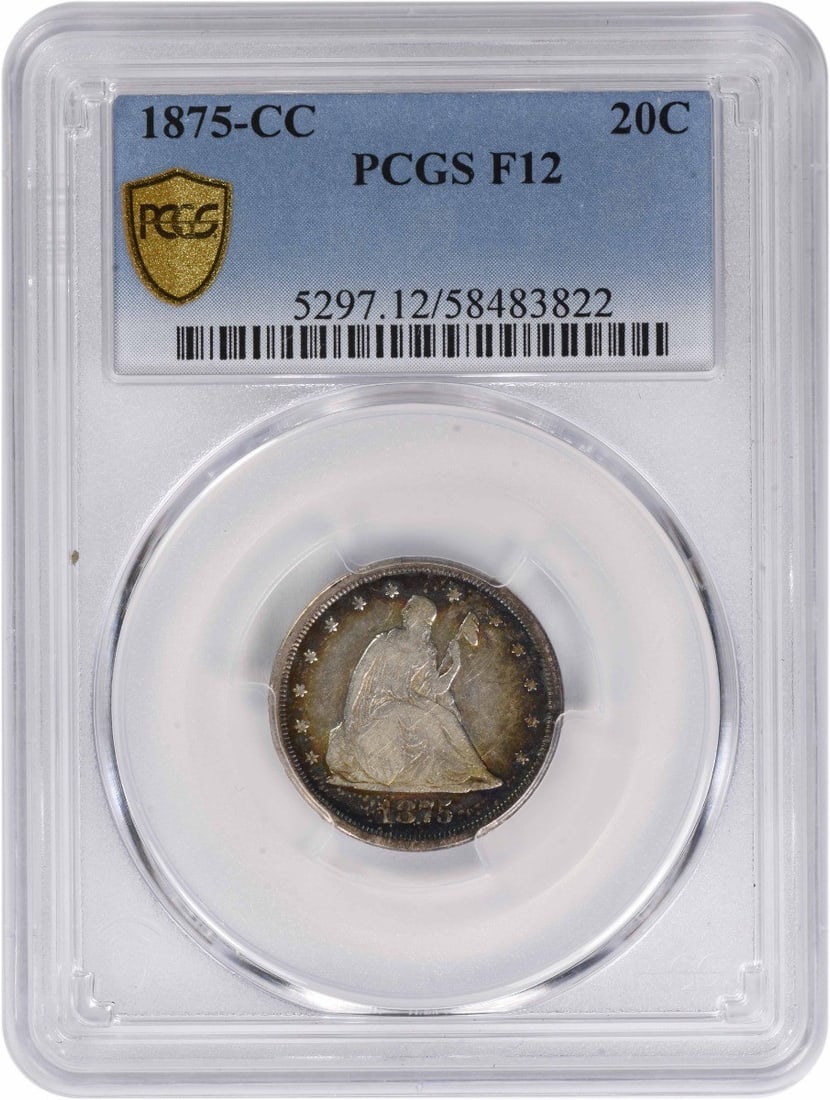 PCGS F12 1875 Carson City 20C Silver Coin (1 of 2)