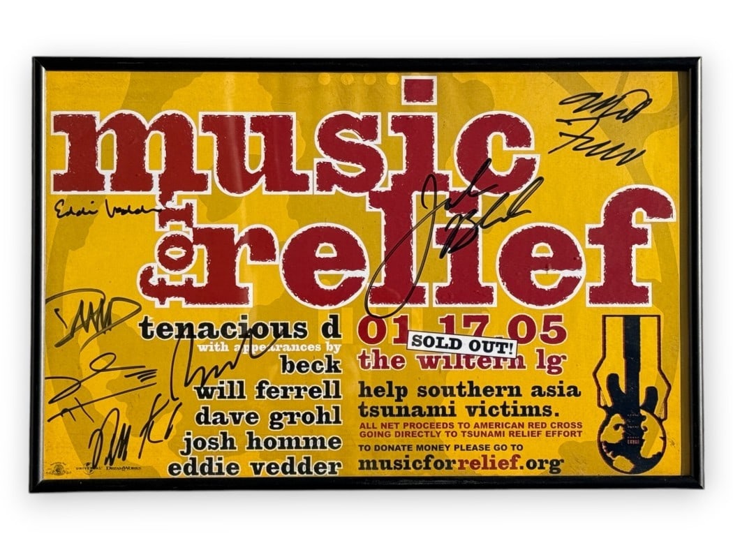 Music For Relief Multi Signed Poster Will Ferrell Jack Black Beck JSA Authenticated 11x16 Framed: Music For Relief Multi Signed Poster Will Ferrell Jack Black Beck JSA Authenticated 11x16 Framed Celebrate the spirit of music with this unique multi-signed poster featuring renowned artists including