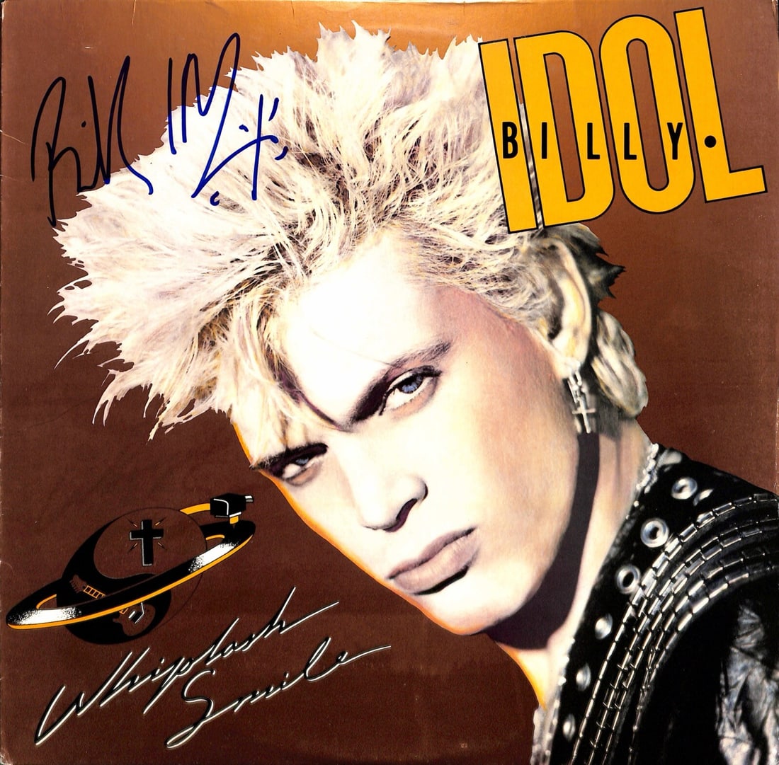 Whiplash Smile Record Autographed by Billy Idol Beckett Authenticated: Whiplash Smile Record Autographed by Billy Idol Beckett Authenticated This is an original Whiplash Smile album autographed by musician Billy Idol in blue permanent marker. The autograph was obtained i