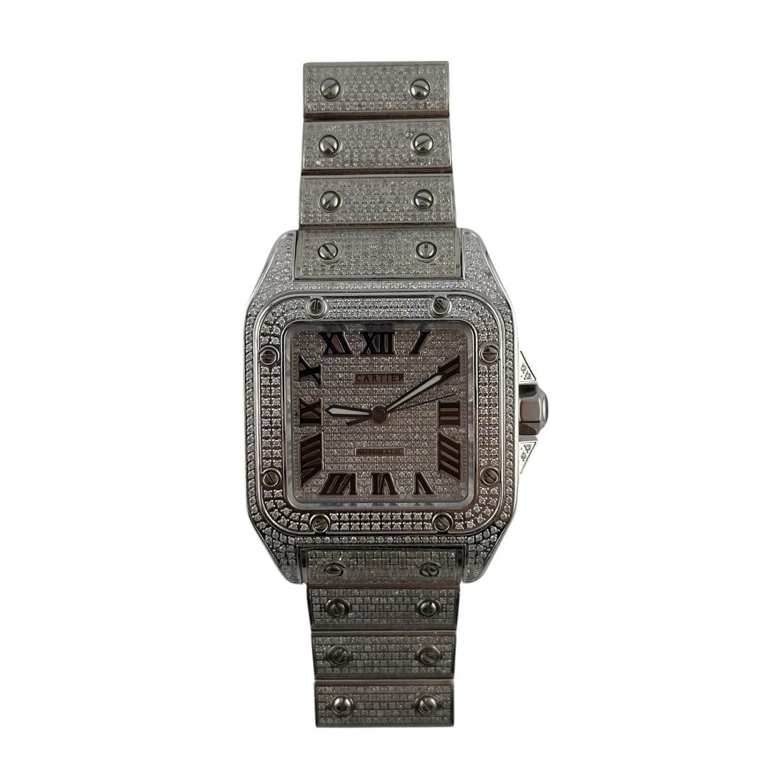 Cartier Santos 100 XL Ref 2656 Diamond Dial with Aftermarket Bracelet: Cartier Santos 100 XL Ref 2656 Diamond Dial with Aftermarket Bracelet This Cartier Santos 100 XL features a striking diamond Roman dial and a diamond-set bezel. The watch is equipped with an aftermark