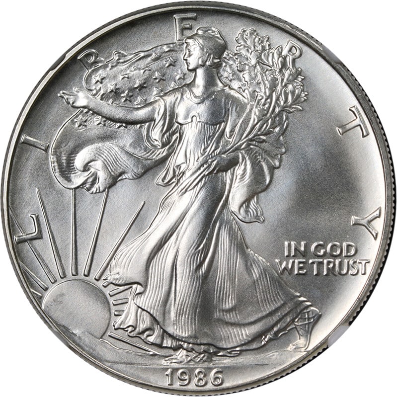 1986 Silver American Eagle $1 NGC MS69 San Francisco Coin: 1986 Silver American Eagle $1 NGC MS69 San Francisco Coin This 1986-(S) Silver American Eagle $1 coin is a stunning example of numismatic artistry, showcasing fantastic luster and a strong strike. Cer