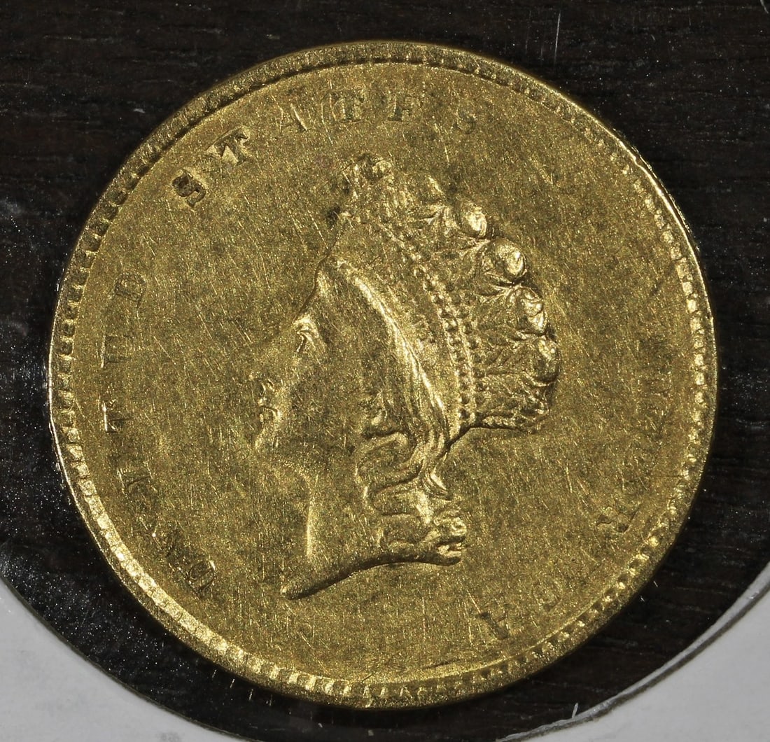 1855 United States Gold Dollar Type 2 AU Reeded Edge: 1855 United States Gold Dollar Type 2 AU Reeded Edge 1855 Type 2 Gold Dollar G$1 in About Uncirculated condition. This pre-1933 United States coin was minted in Philadelphia and is identified as the R