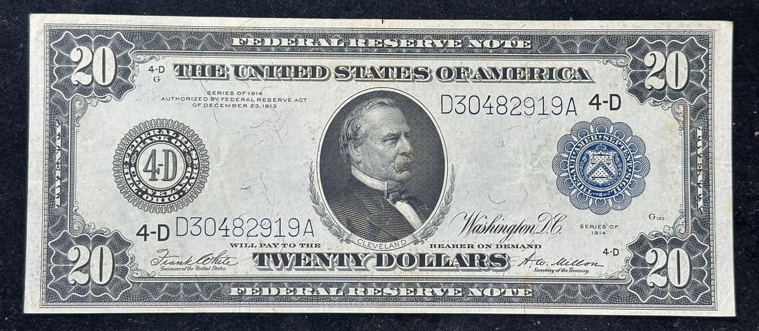 1914 United States $20 Federal Reserve Banknote Stained Circulated (1 of 2)