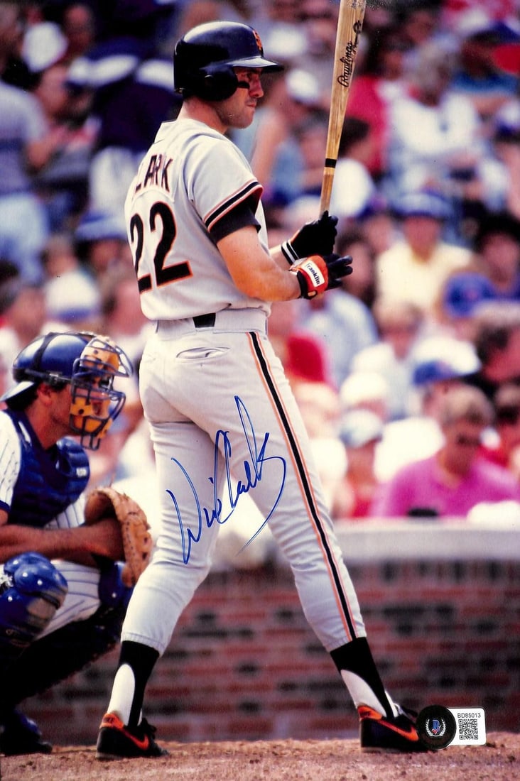 Will Clark autographed Giants photo 8.5x11 Beckett authenticated: Will Clark autographed Giants photo 8.5x11 Beckett authenticated This is a color photograph of former San Francisco Giants star Will Clark, hand-signed and authenticated by Beckett Authentication Serv