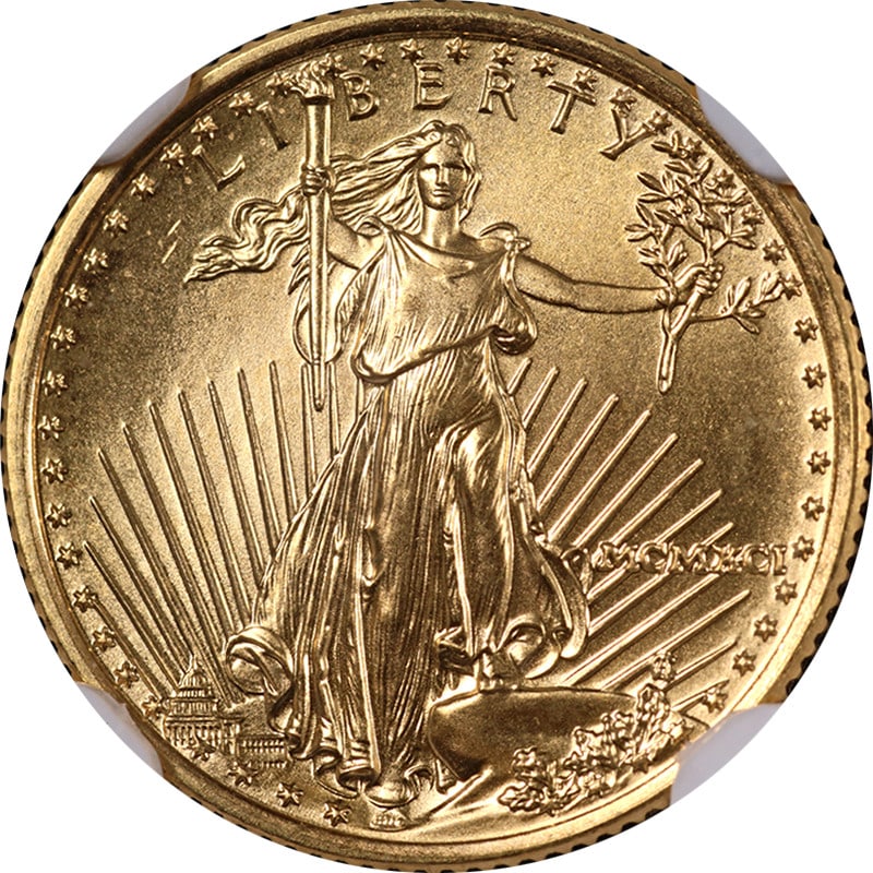 1991 $5 Gold American Eagle NGC MS69 Brown Label: 1991 $5 Gold American Eagle NGC MS69 Brown Label This 1991 Gold American Eagle $5 coin is certified by NGC with a grade of MS69 and features the Brown Label. Composed of 1/10 oz gold, this uncirculate