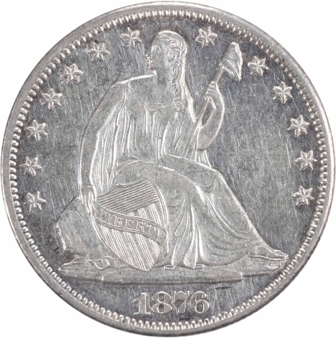 Carson City 1876 Seated Liberty Half Dollar 90% Silver AU Uncertified: Carson City 1876 Seated Liberty Half Dollar 90% Silver AU Uncertified This 1876-CC Liberty Seated Silver Half Dollar is a circulated coin from the Carson City Mint. Featuring the Seated Liberty design