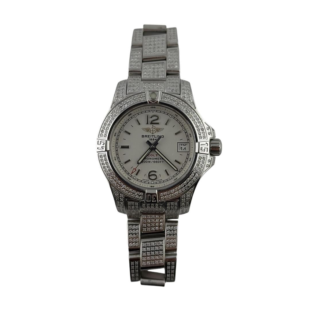 33mm Breitling Colt Lady Watch Stainless Steel Reference A77388 White Dial: 33mm Breitling Colt Lady Watch Stainless Steel Reference A77388 White Dial This Breitling Colt Lady watch features a 33mm stainless steel case and a white dial. The watch is in very good condition and