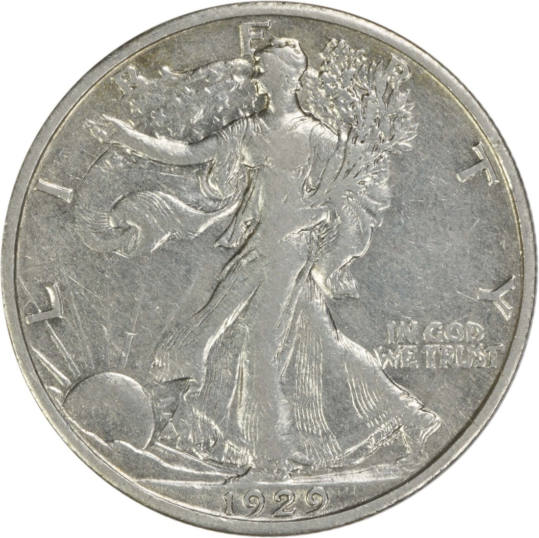 1929 San Francisco Liberty Walking Half Dollar 90 Percent Silver EF Uncertified: 1929 San Francisco Liberty Walking Half Dollar 90 Percent Silver EF Uncertified This 1929-S Walking Liberty Half Dollar is a circulated coin from the United States, featuring the iconic Liberty Walkin