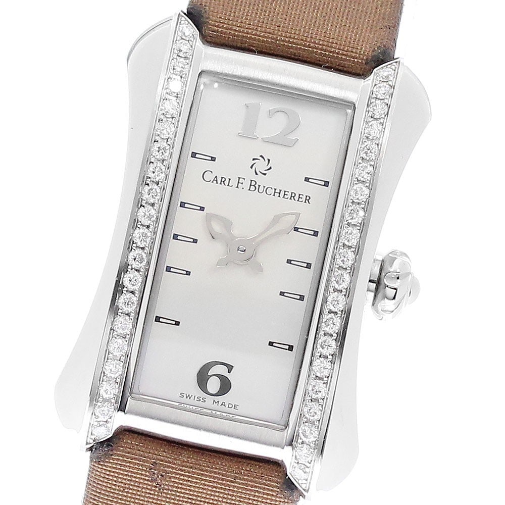 Carl F Bucherer Alacria quartz ladies wristwatch 10703.08: Carl F Bucherer Alacria quartz ladies wristwatch 10703.08 This CARL F. BUCHERER Alacria women's wristwatch features a stainless steel case paired with a silver dial and a nylon strap. The watch operat