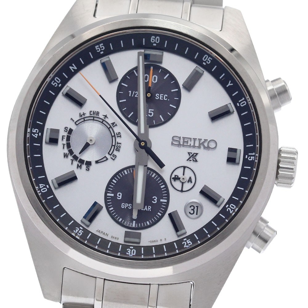 Seiko Prospex Speedtimer Solar Radio Controlled Wristwatch: Seiko Prospex Speedtimer Solar Radio Controlled Wristwatch This pre-owned SEIKO Prospex Speedtimer men's wristwatch features a stainless steel case and band with an off-white dial. The watch operates 