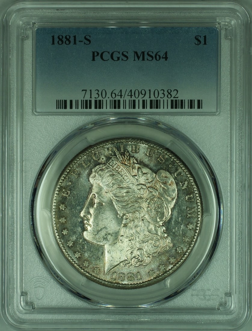 PCGS MS64 1881-S Morgan Dollar Russet Toned: PCGS MS64 1881-S Morgan Dollar Russet Toned This is an 1881-S Morgan Silver Dollar from the United States, graded MS-64 by PCGS. The coin is uncirculated and features a russet toned appearance. It was
