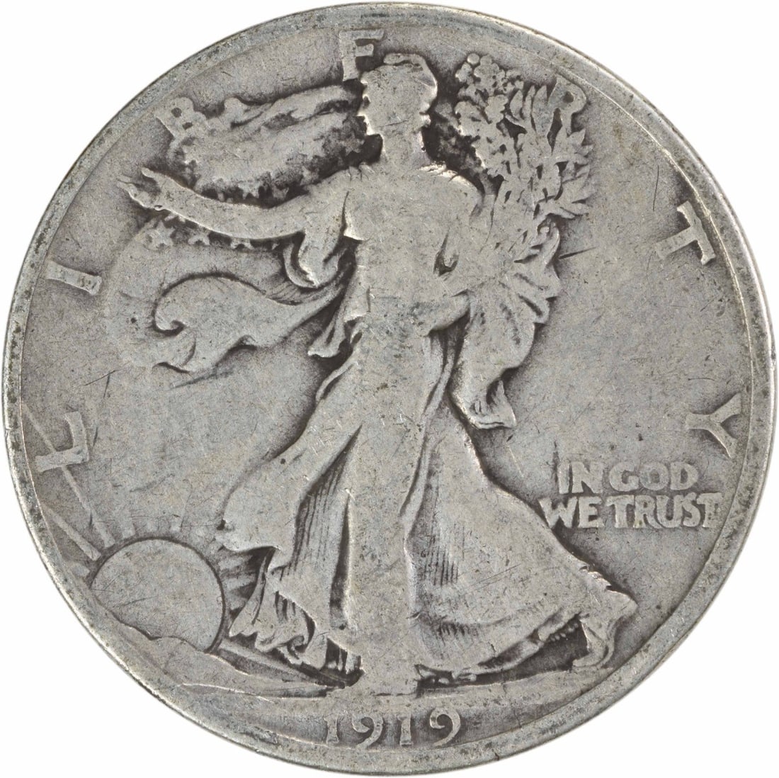 1919-D Walking Liberty Silver Half Dollar 90% Silver Uncertified: 1919-D Walking Liberty Silver Half Dollar 90% Silver Uncertified This 1919-D Walking Liberty Silver Half Dollar is a remarkable piece of history, featuring the iconic design by Adolph Alexander Weinma