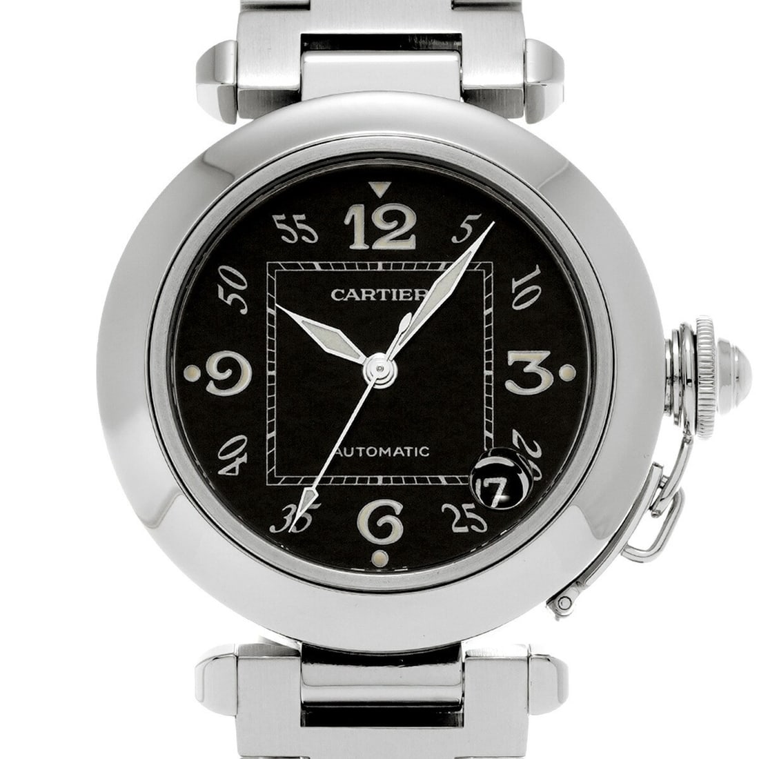 Cartier W31043M7 2324 Pasha C automatic unisex stainless steel wristwatch: Cartier W31043M7 2324 Pasha C automatic unisex stainless steel wristwatch Cartier Pasha C W31043M7 2324 unisex automatic wristwatch in stainless steel with a black dial. The watch is pre-owned and mad