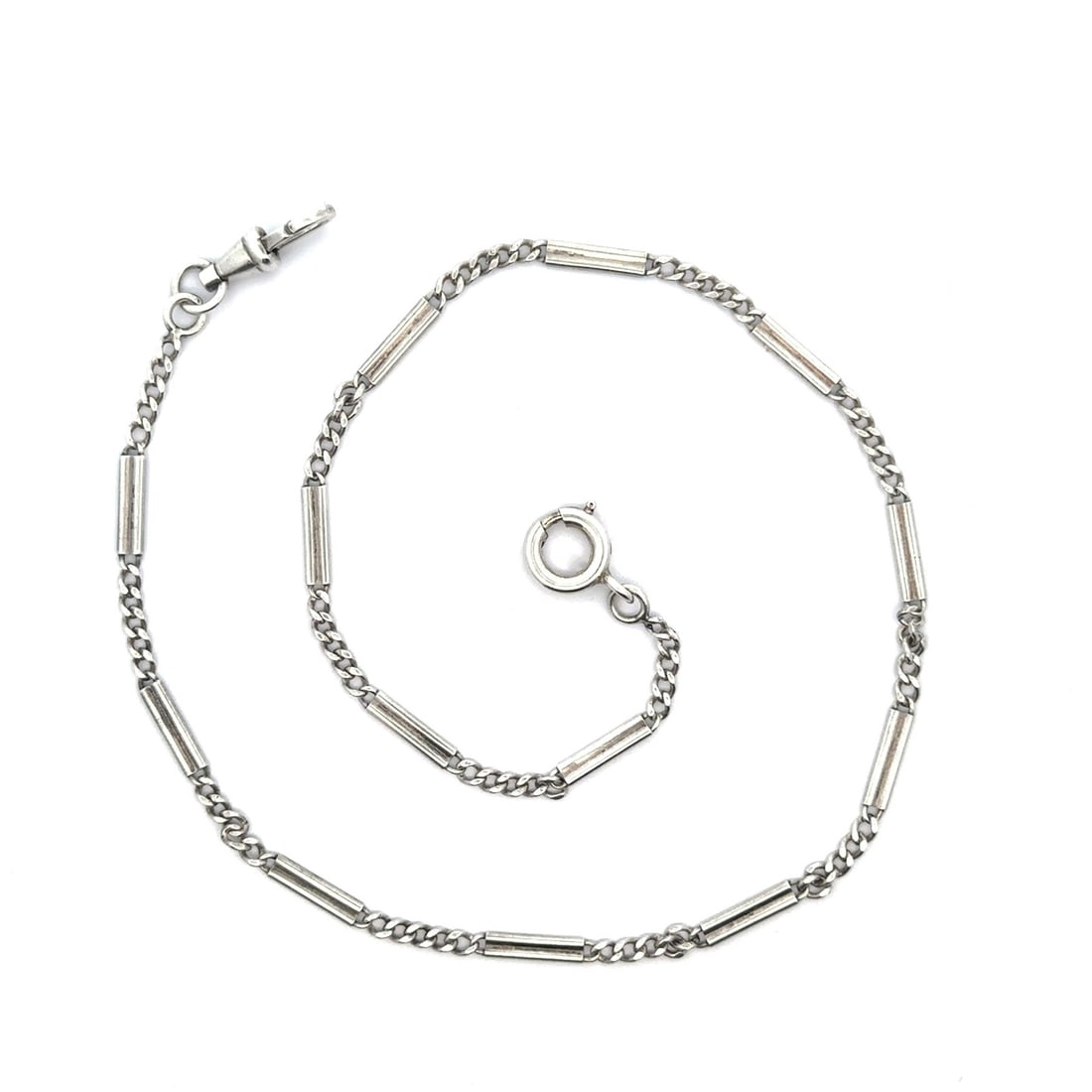 14in Sterling Silver Pocket Watch Chain Curb Bar Link Dog Clip (1 of 5)