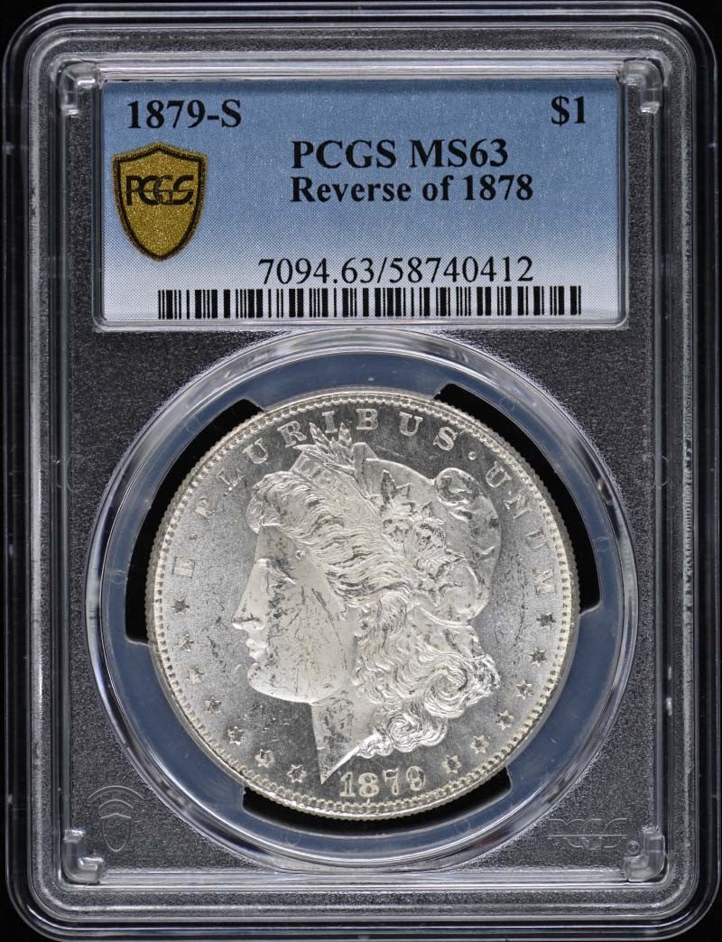 1879-S Morgan Dollar PCGS MS63 Uncirculated San Francisco: 1879-S Morgan Dollar PCGS MS63 Uncirculated San Francisco This 1879-S Morgan Dollar is a remarkable piece, certified by PCGS with a grade of MS63, indicating its uncirculated condition. Struck at the 