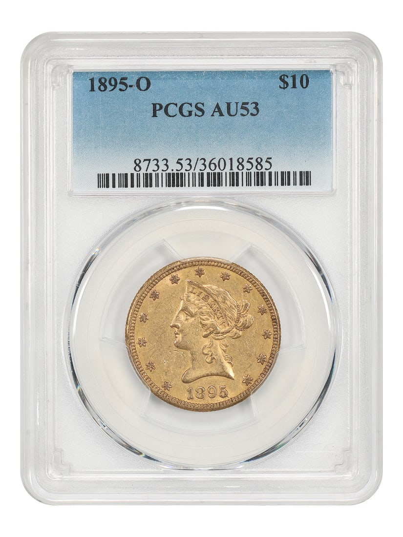 PCGS AU53 1895-O Liberty Head Eagle $10 Gold Coin: PCGS AU53 1895-O Liberty Head Eagle $10 Gold Coin 1895-O $10 Liberty Head gold coin certified by PCGS in AU53. This circulated New Orleans mint issue has a reported mintage of only 98,000 coins struck