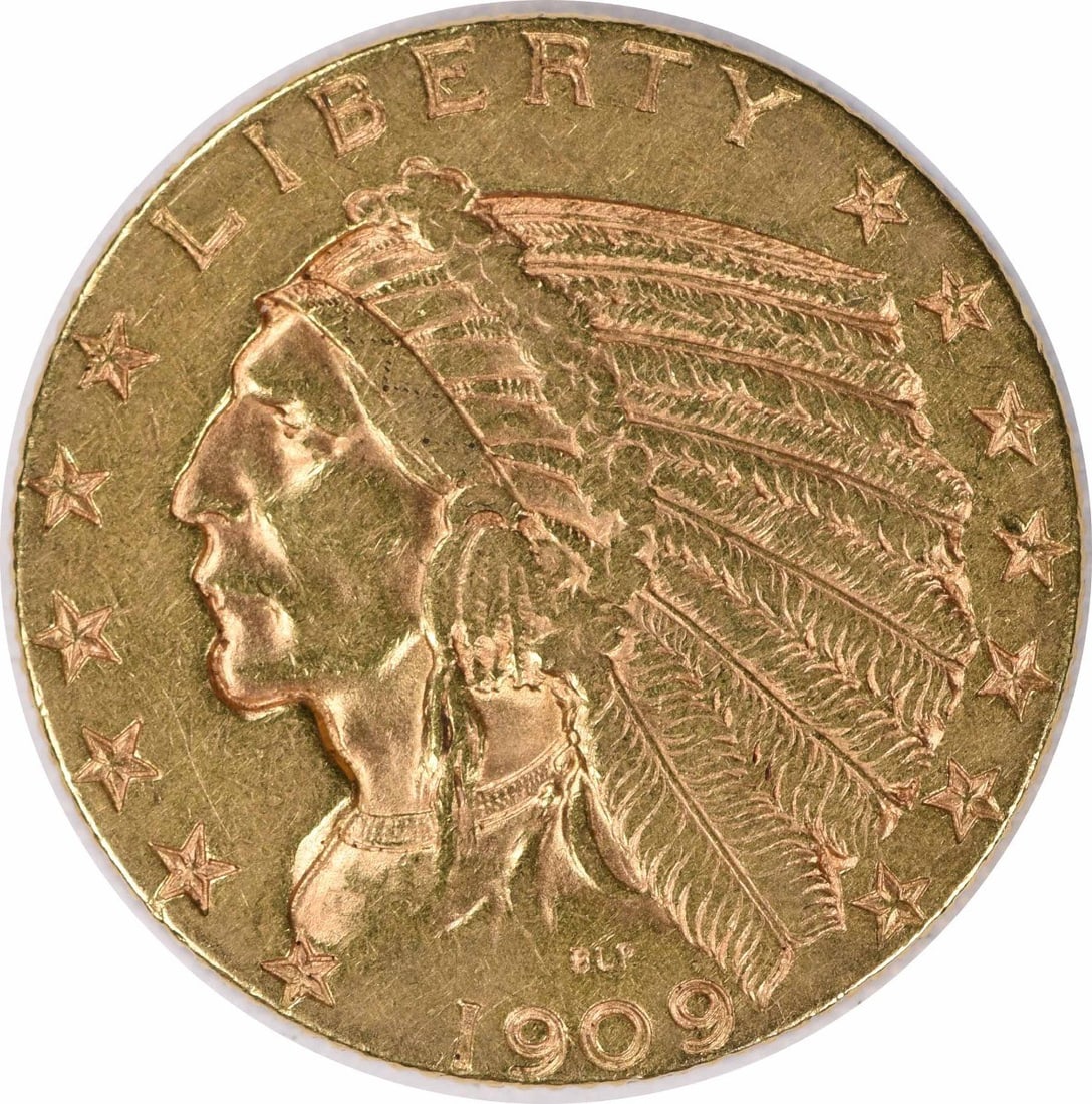 1909-D $5 Gold Indian Coin by Bela Lyon Pratt: 1909-D $5 Gold Indian Coin by Bela Lyon Pratt This 1909-D $5 Gold Indian coin, designed by Bela Lyon Pratt, is an exquisite piece of American numismatic history. Struck in Denver, this coin features a