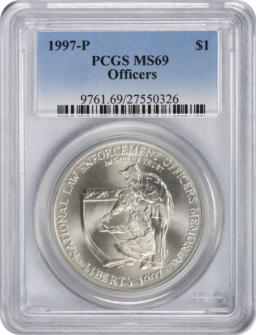 PCGS MS69 1997-P Silver Commemorative Dollar National Law Enforcement Officers Memorial (1 of 2)