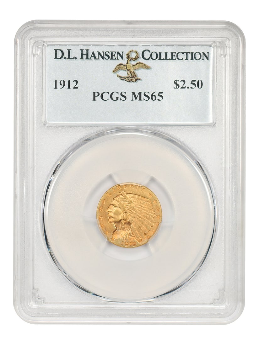 1912 Indian $2.5 Gold Quarter Eagle PCGS MS65 ex D.L. Hansen (1 of 4)