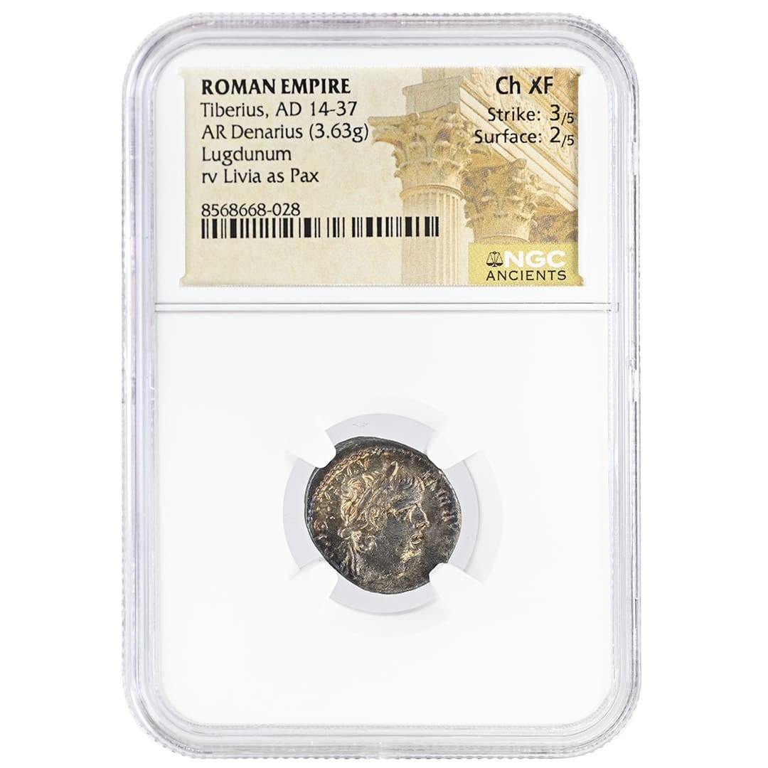 NGC Certified Tiberius Ancient Roman Silver Denarius AD 14-37 (1 of 4)