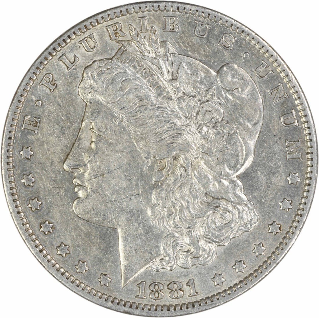 AU 1881-O Morgan Dollar VAM 27 Doubled Ear Uncertified Silver Coin: AU 1881-O Morgan Dollar VAM 27 Doubled Ear Uncertified Silver Coin This 1881-O Morgan Silver Dollar features the VAM 27 variety with a doubled ear. Struck at the New Orleans Mint, this coin is compose
