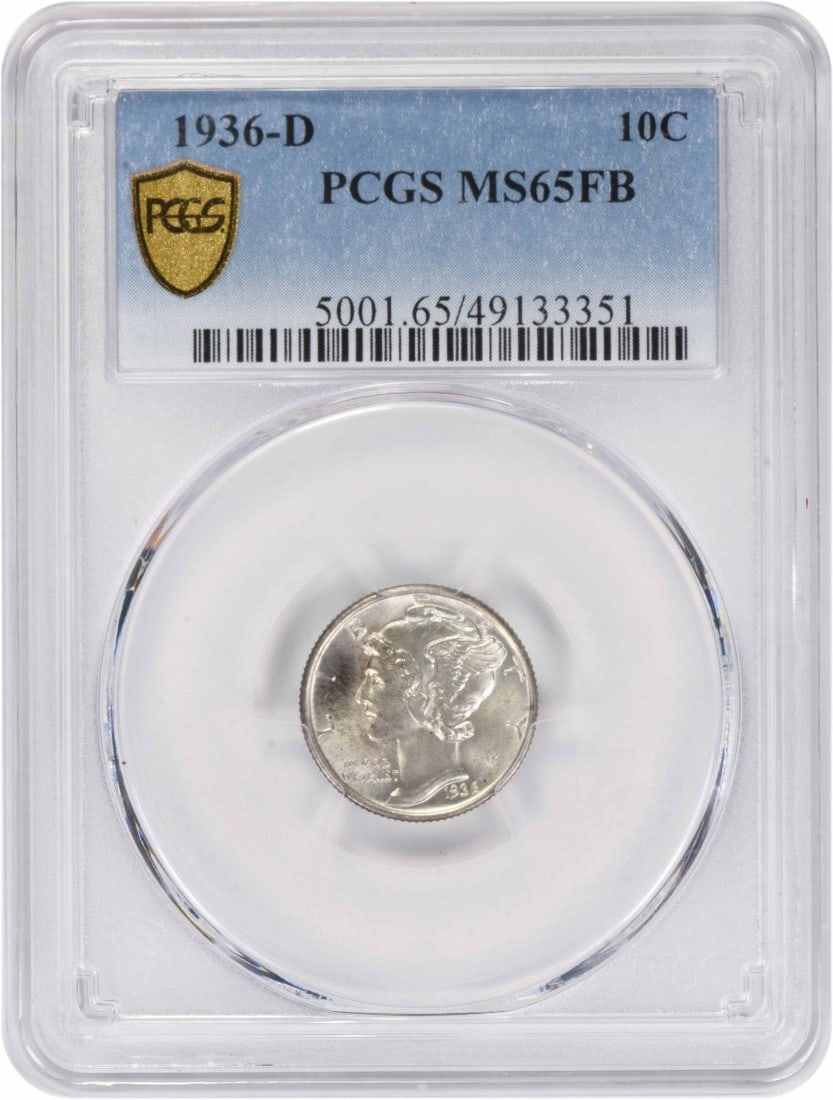 PCGS MS65FB 1936-D United States Mercury 10C Silver Dime (1 of 2)