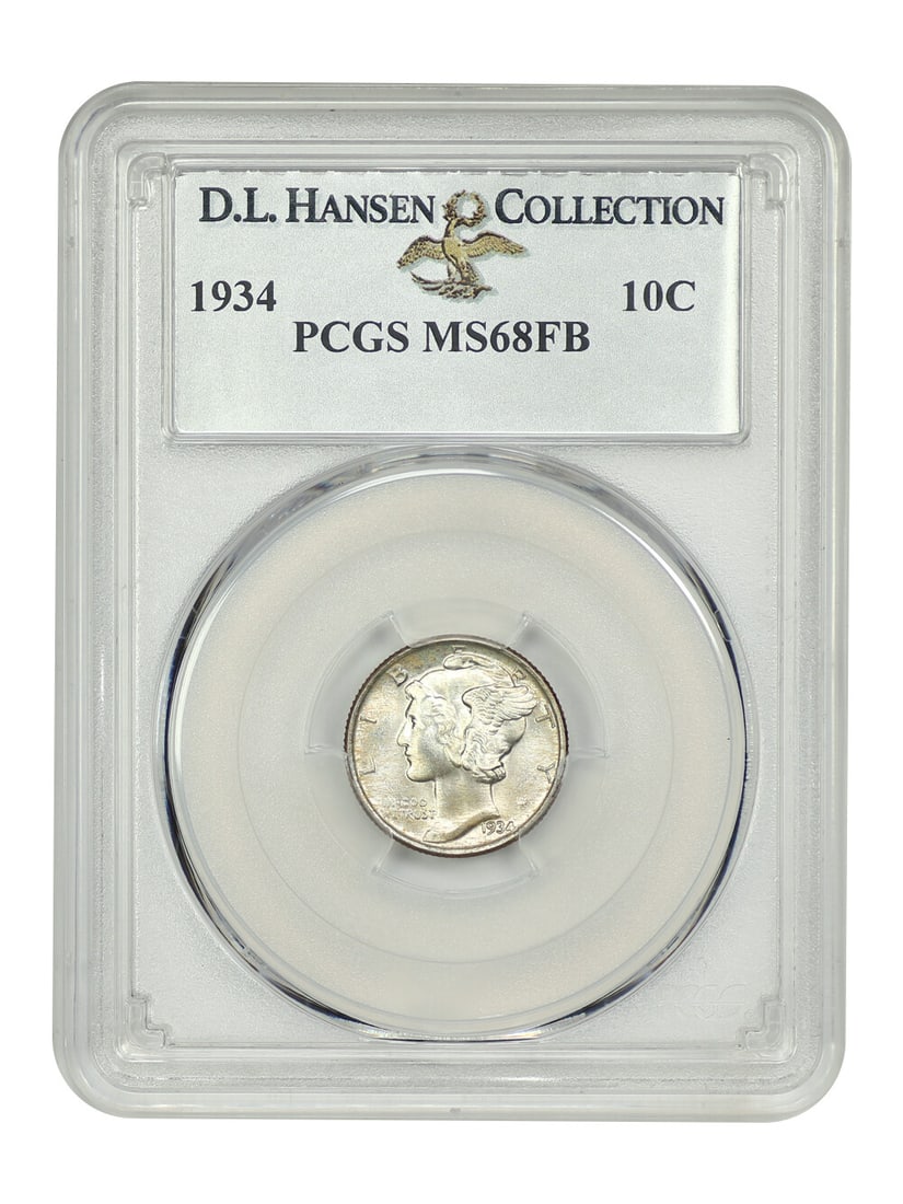 PCGS MS68FB 1934 Mercury Dime 10C Philadelphia: PCGS MS68FB 1934 Mercury Dime 10C Philadelphia A 1934 Mercury Dime certified by PCGS and graded MS68FB. This uncirculated Philadelphia issue is described as a wholly original piece with frosty mint lu