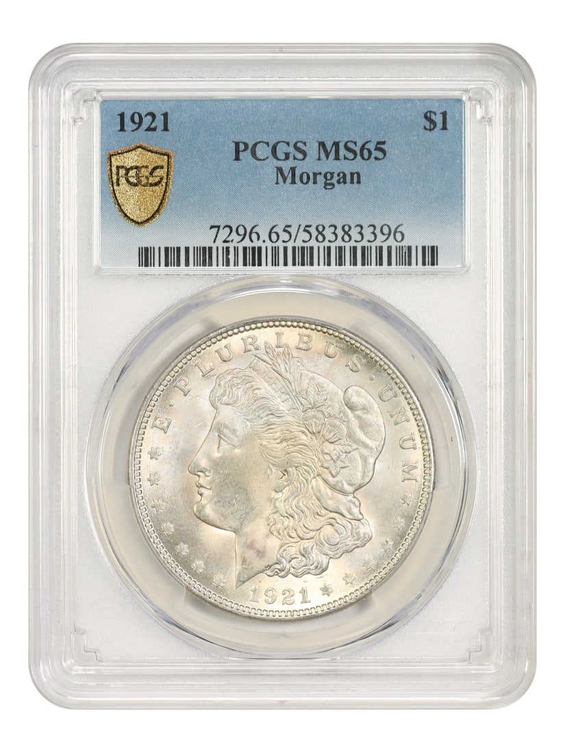 PCGS MS65 1921 Morgan Silver Dollar Philadelphia Mint $1 Coin: PCGS MS65 1921 Morgan Silver Dollar Philadelphia Mint $1 Coin 1921 $1 Morgan silver dollar certified by PCGS and graded MS65. This Philadelphia Mint issue is identified as the final year of issue for 