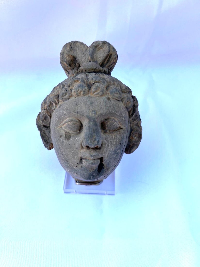 400 BC Egyptian Hand Carved Stone Boy Head with Display Stand (1 of 11)