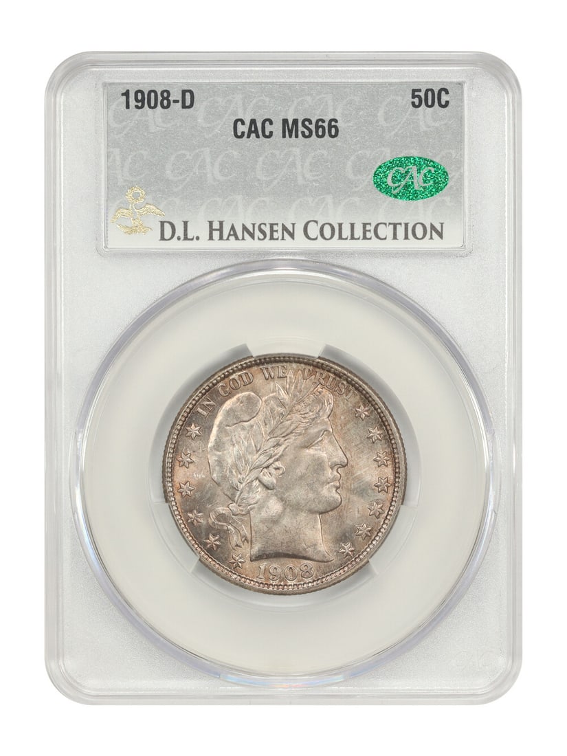 CACG MS66 1908-D Barber Half Dollar 50C (1 of 4)