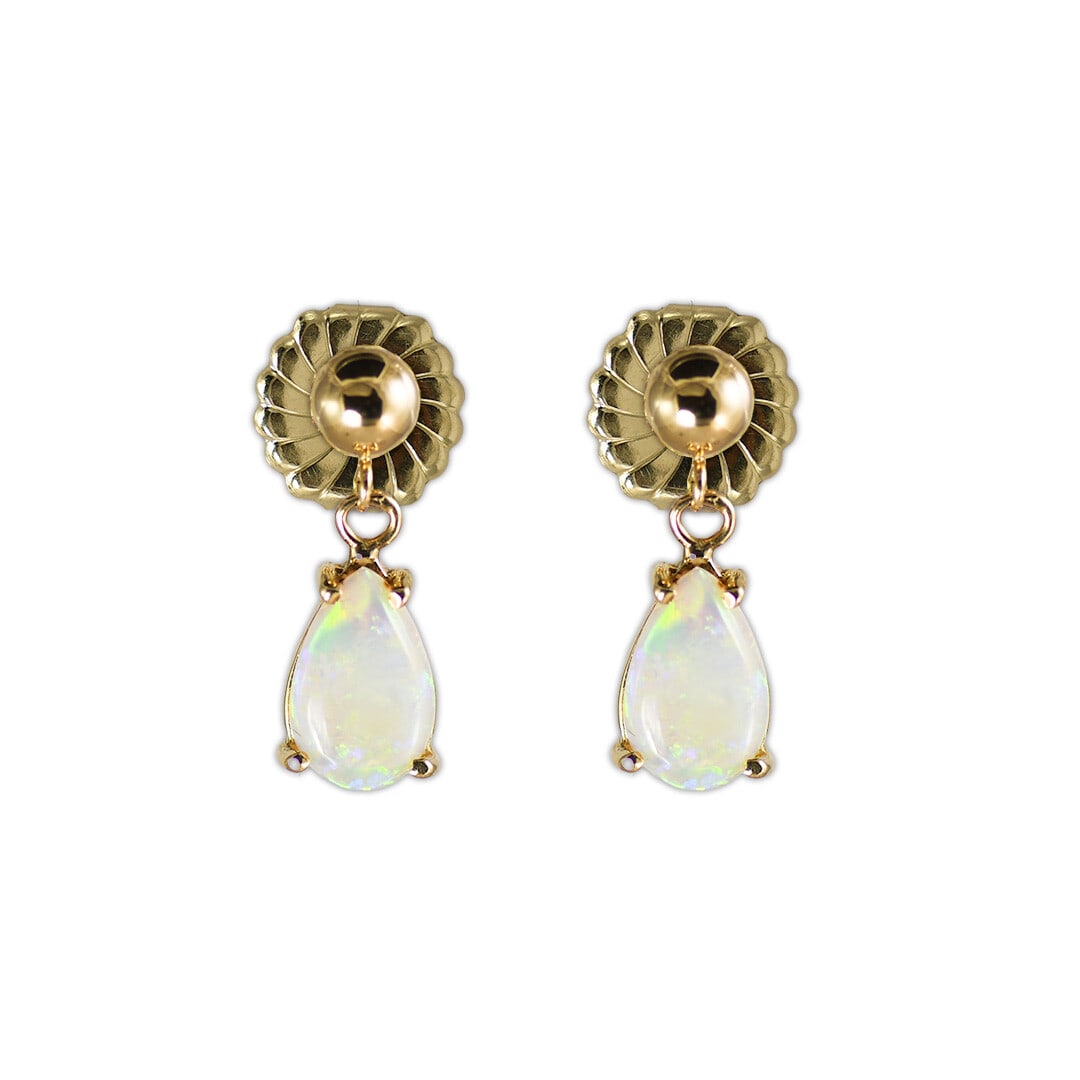 14k Yellow Gold Pear Opal Dangle Earrings 2.6g (1 of 5)