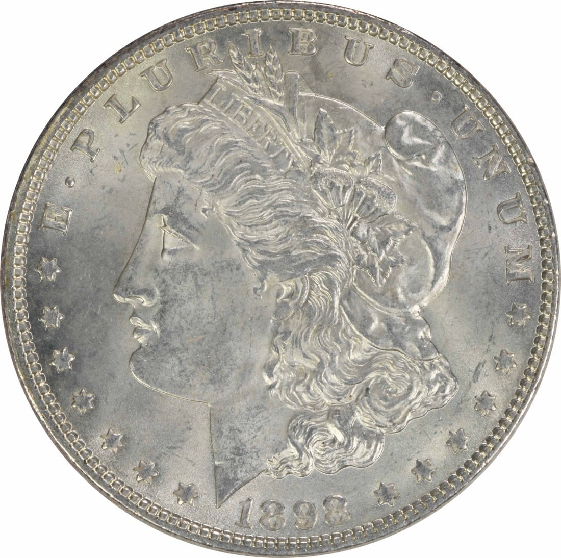 Choice BU 1898 Silver Morgan Dollar Uncertified Philadelphia Mint: Choice BU 1898 Silver Morgan Dollar Uncertified Philadelphia Mint This is an 1898 Morgan Silver Dollar from the United States, featuring a choice brilliant uncirculated condition. The coin is uncertif