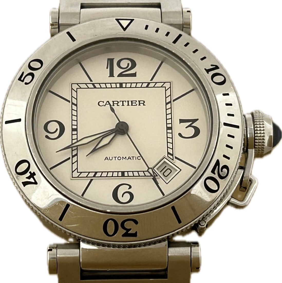 Cartier Pasha Seatimer Automatic Men's Black Dial Watch: Cartier Pasha Seatimer Automatic Men's Black Dial Watch This is an authentic Cartier Pasha Seatimer men's wristwatch featuring an automatic movement and a black dial. Made in Switzerland, this pre-own