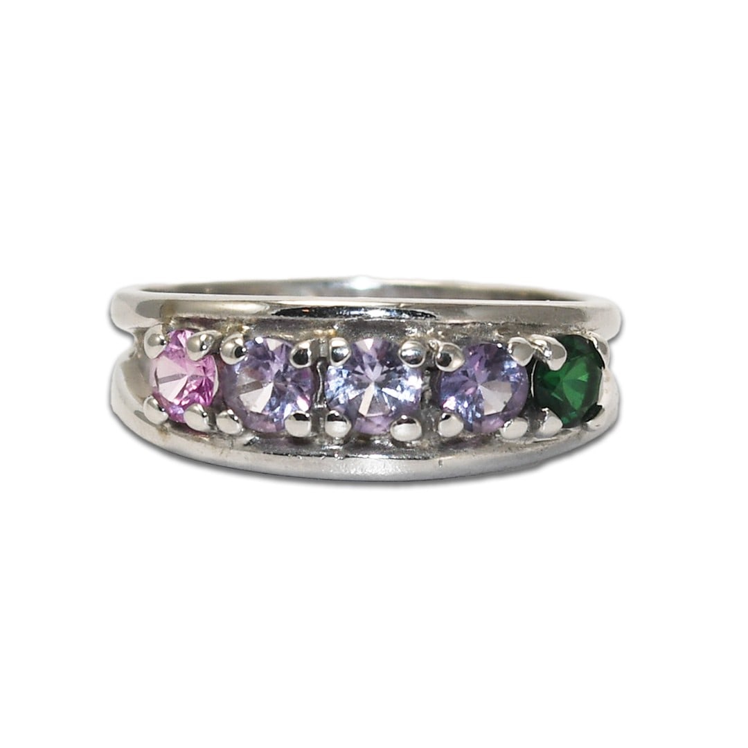 Pink Green Synthetic Stone 10k White Gold Ring Size 7.5 (1 of 7)