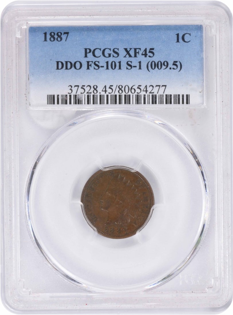 PCGS EF45 1887 Indian Head Cent DDO FS-101: PCGS EF45 1887 Indian Head Cent DDO FS-101 This 1887 Indian Head Cent features the DDO FS-101 S-1 variety and has been graded EF45 by PCGS. Struck in copper, this circulated small cent originates from