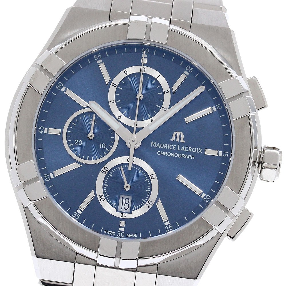 Maurice Lacroix Icon Navy Quartz Chronograph Date 42mm: Maurice Lacroix Icon Navy Quartz Chronograph Date 42mm This Maurice Lacroix Icon Chronograph wristwatch features a stainless steel case and band with a navy dial. The watch is powered by a quartz move