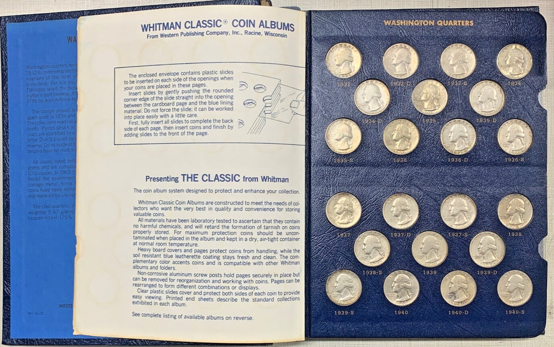 Washington Quarter Set 1932 to 1990 with Silver Clad and Proofs in Whitman Album (1 of 9)