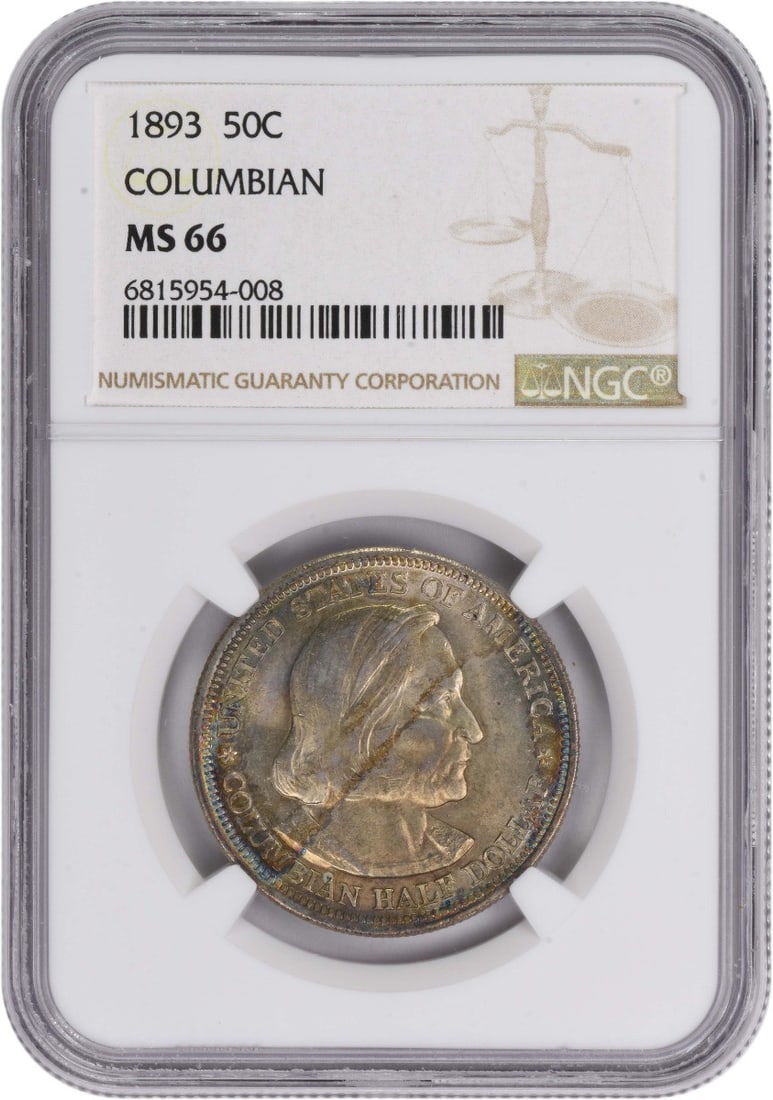 1893 Columbian Commemorative Silver Half Dollar MS66 NGC Certified: 1893 Columbian Commemorative Silver Half Dollar MS66 NGC Certified This 1893 Columbian Commemorative Silver Half Dollar is a remarkable piece of numismatic history. Graded MS66 by NGC, this uncirculat