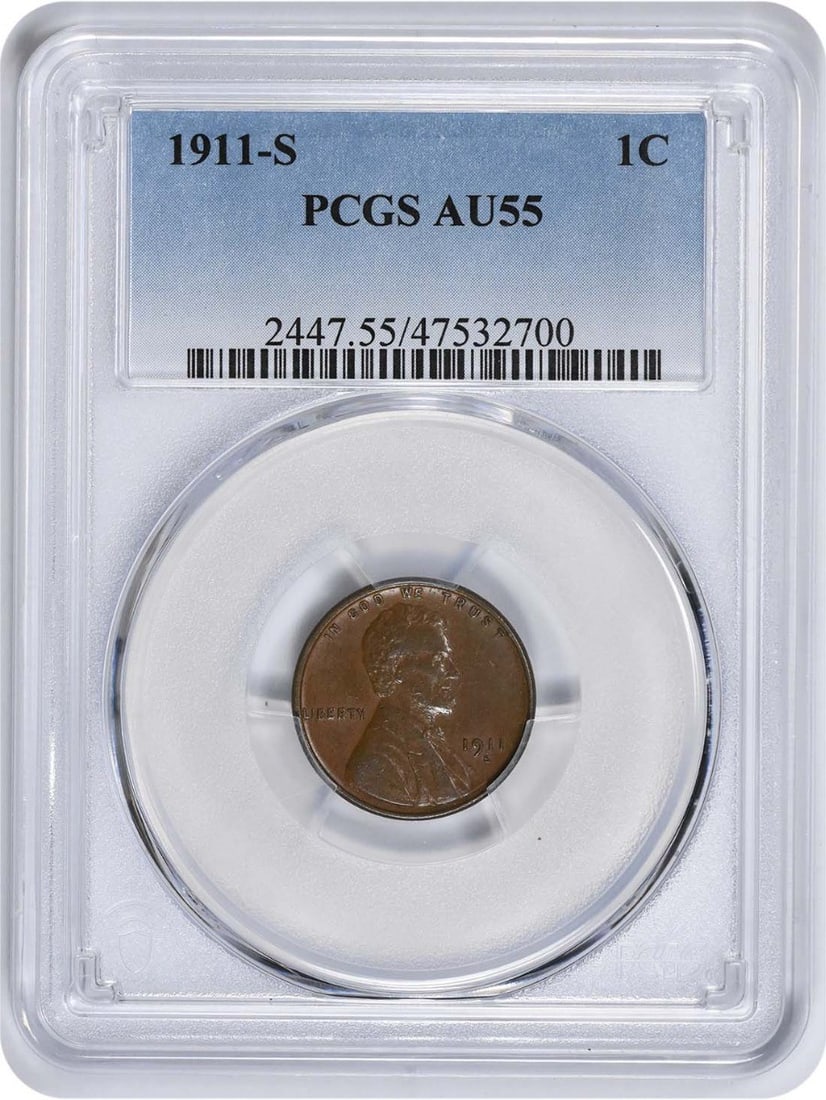 PCGS AU55 1911-S United States Lincoln Wheat Small Cent (1 of 2)