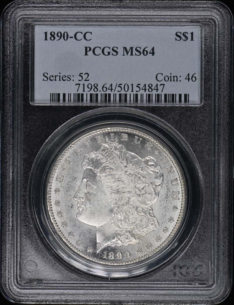 1890-CC Morgan Dollar PCGS MS64 Certified Coin: 1890-CC Morgan Dollar PCGS MS64 Certified Coin This 1890-CC Morgan Dollar is a remarkable coin certified by PCGS with a grade of MS64, indicating its uncirculated condition. Struck at the Carson City 
