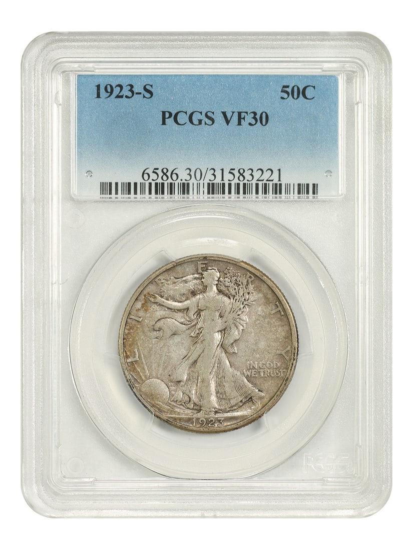 PCGS VF30 1923-S Walking Liberty Half Dollar 50C San Francisco: PCGS VF30 1923-S Walking Liberty Half Dollar 50C San Francisco 1923-S Walking Liberty Half Dollar, certified by PCGS and graded VF30. This circulated 50C coin is dated 1923 and was minted in San Franc
