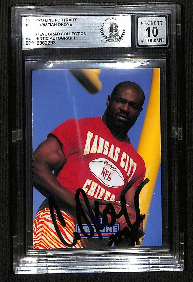 1991 Pro Line Portraits Christian Okoye autographed BAS 10 card (1 of 1)
