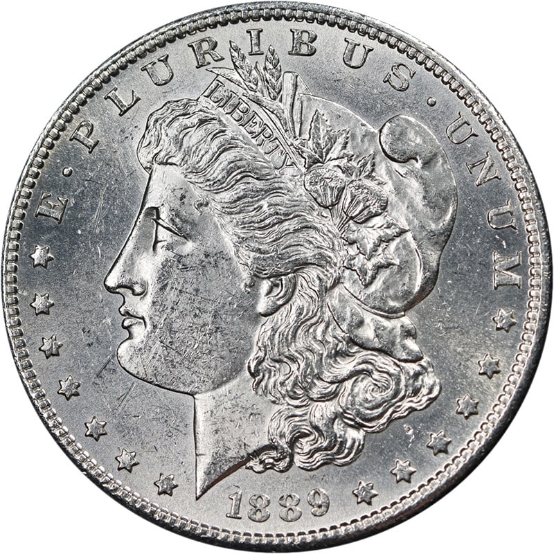 1889-S Morgan Dollar BU Strong Strike Bright White Silver: 1889-S Morgan Dollar BU Strong Strike Bright White Silver This 1889-S Morgan Silver Dollar is an uncirculated coin featuring bright white color, strong strike, and excellent eye appeal. The coin is co
