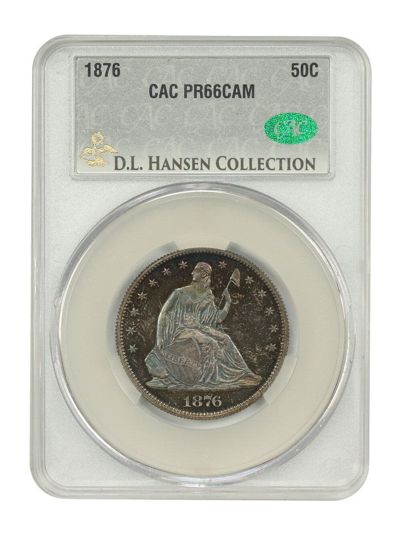 CACG PR66CAM 1876 Liberty Seated Half Dollar 50C: CACG PR66CAM 1876 Liberty Seated Half Dollar 50C An 1876 Liberty Seated Half Dollar certified by CACG and graded PR66CAM. This Philadelphia proof issue is described as an incredible gem example from a