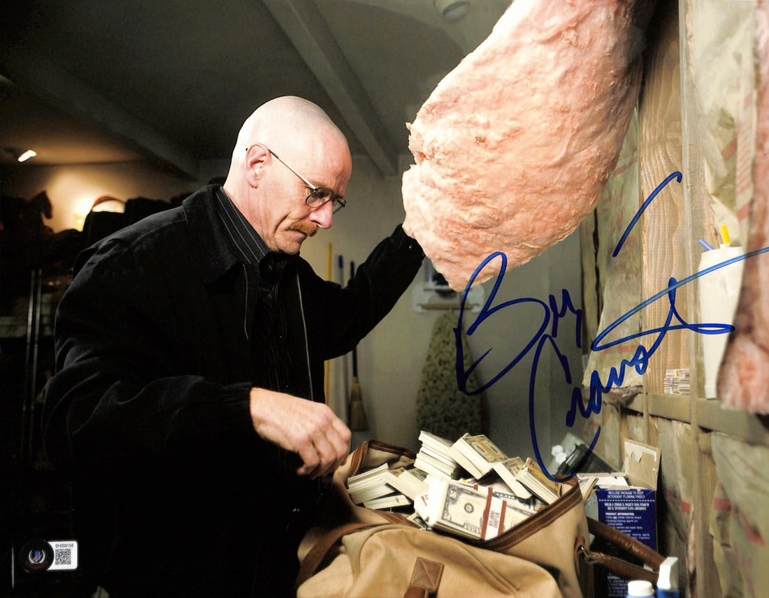 Bryan Cranston Walter White Signed 11x14 Photo Beckett Certified: Bryan Cranston Walter White Signed 11x14 Photo Beckett Certified This remarkable 11x14 color photograph features Bryan Cranston as Walter White from the acclaimed TV series Breaking Bad. The photo is 