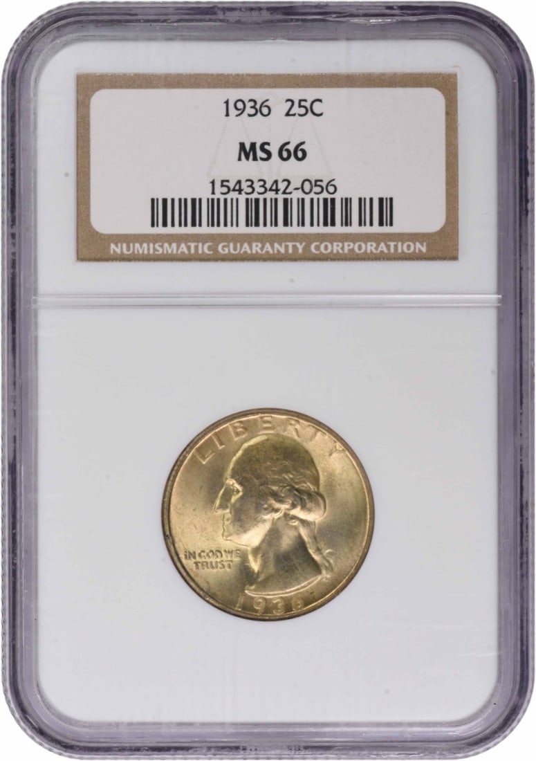 MS66 NGC Graded 1936 Silver Washington Quarter Philadelphia Mint: MS66 NGC Graded 1936 Silver Washington Quarter Philadelphia Mint This is a 1936 Washington Quarter from the United States, certified by NGC with a grade of MS66. The coin is uncirculated and was struc