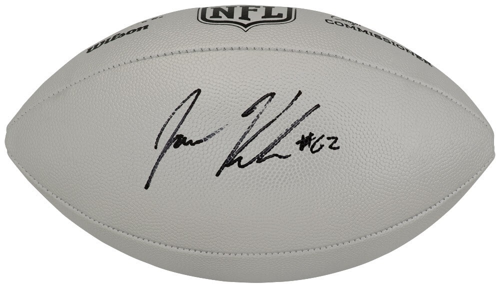 Signed Wilson Duke Silver Metallic NFL Replica Football by Jason Kelce: Signed Wilson Duke Silver Metallic NFL Replica Football by Jason Kelce This is a Wilson Duke silver metallic NFL full size replica football signed by Jason Kelce of the Philadelphia Eagles. The ball f